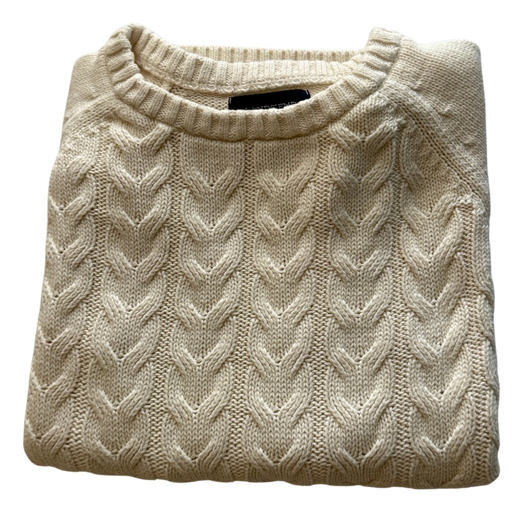 Lands' End Women's Ivory Cable Knit Crewneck Sweater Size XS